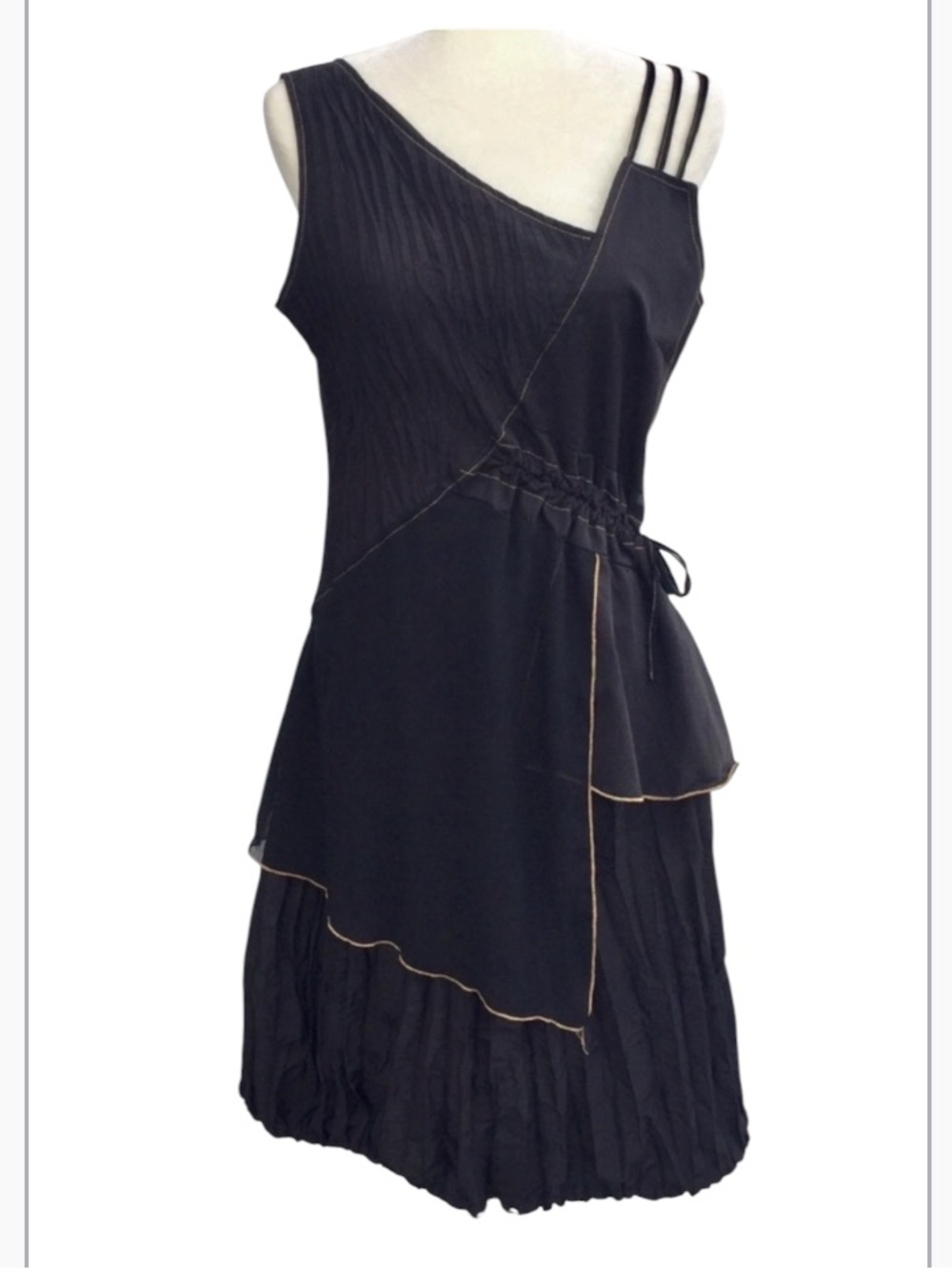 Miss Kelly 1999 Black Asymmetrical Layered Neckline & Skirt Women's Dress Sz M